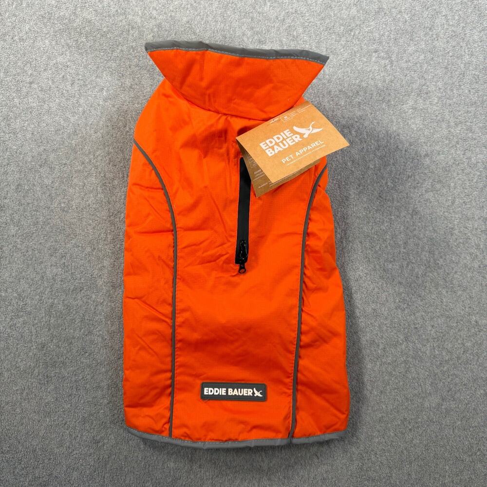 Eddie Bauer Dog Jacket Coat Size Medium Orange Grey Winter Warm Reflective New
